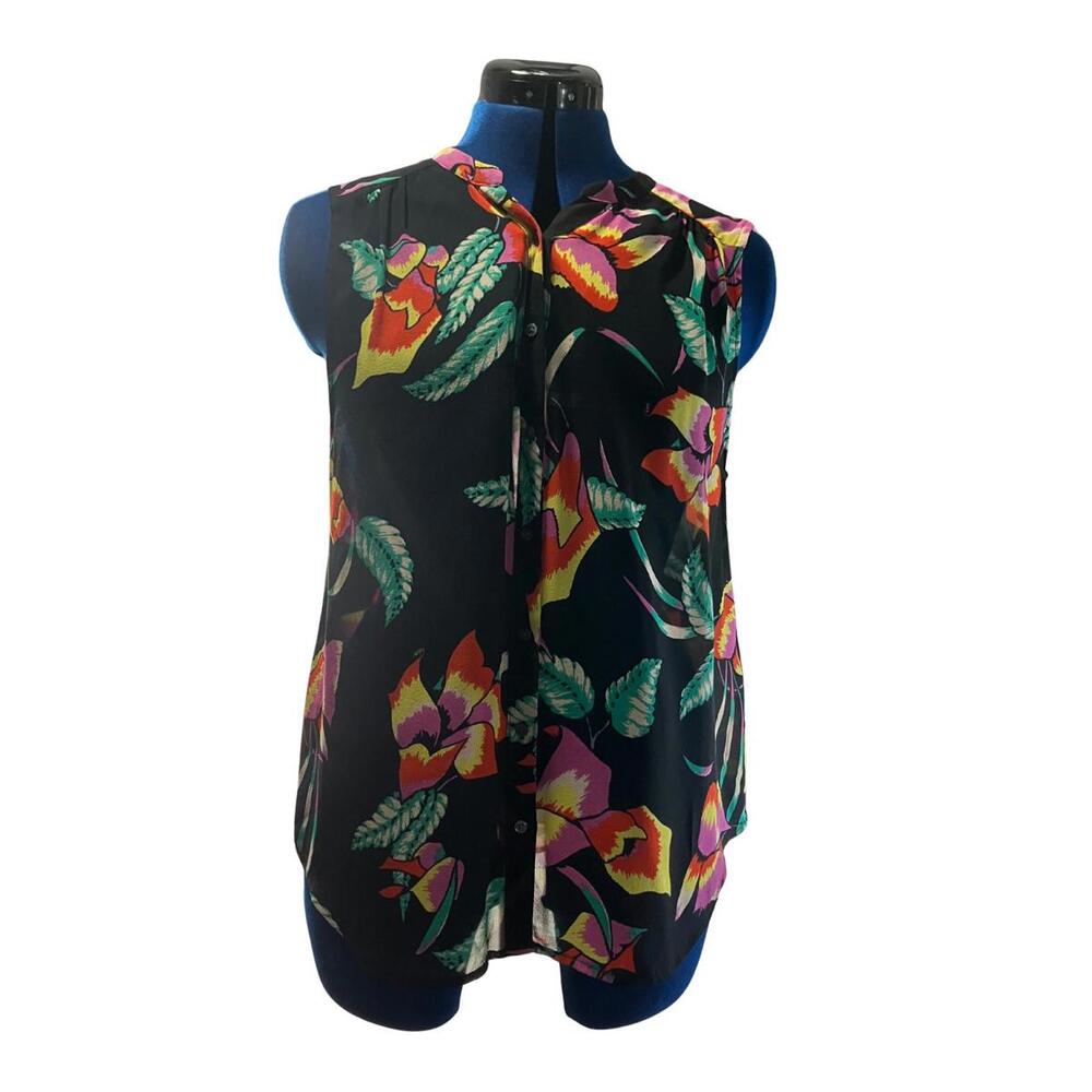 Sleeveless Sheer Floral Button-Up Blouse Size M - Picture 2 of 8